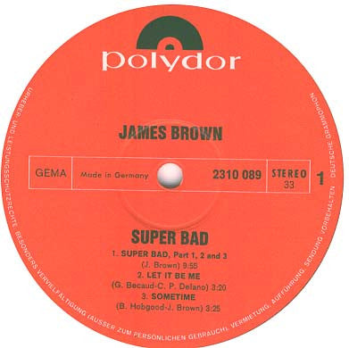 Image of Label Cover of LP - VG/VG - JAMES BROWN, Super Bad (Polydor; 2310 089, Germany 1971), ,  - 4026362E