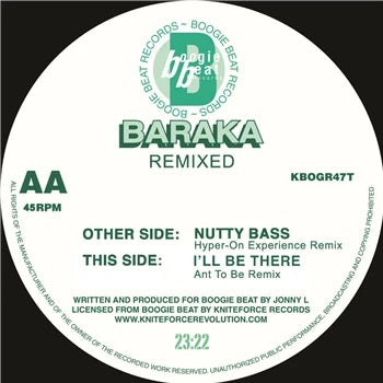 Image of Front Cover of 4752143S: 12" - BARAKA, Nutty Bass (Hyper On Experience Remix) / I'll Be There (Ant To Be Remix) (Kniteforce Records; KBOGR47T, UK 2022, Die Cut Generic Sleeve)   NEW/NEW