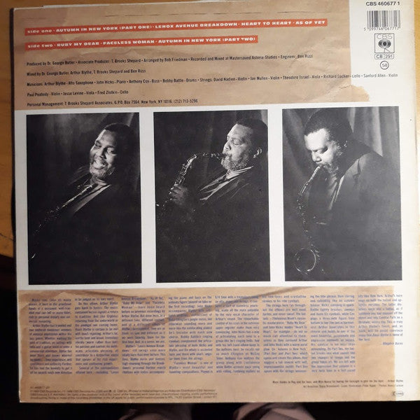 Image of Back Cover of 4614215C: LP - ARTHUR BLYTHE, Basic Blythe (CBS ; CBS 460677 1, Europe 1988) Sticker glue in run-out and some damage on label. Also sticker damage on front of sleeve. Some light discolouration too  VG/VG