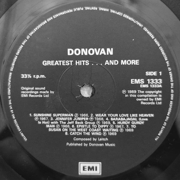 Image of Label of 3624385E: LP - DONOVAN, Greatest Hits . . . And More (EMI ; EMS 1333, UK 1989)   VG/VG