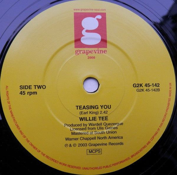 Image of Back Cover of 0454193S: 7" - WILLIE TEE, Teasing You Again / Teasing You (Grapevine ; G2K 45-142, UK 2003 Reissue, Plain Sleeve) Strong VG  /VG