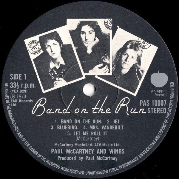 Image of Label Cover of LP - VG+/VG - PAUL MCCARTNEY AND WINGS, Band On The Run (Apple; PAS1007, UK 1973, Inner With Three Corners Cut, Poster), ,  - 1726049E