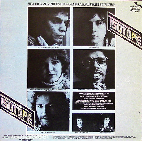 Image of Back Cover of LP - VG+/VG+ - ISOTOPE, Deep End (Gull; GULP 1017, UK 1976, Decca Company Inner), ,  - 2916038C