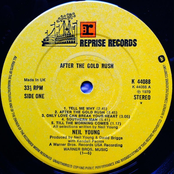 Image of Label Cover of LP - VG/G+ - NEIL YOUNG, After The Gold Rush (Reprise Records Steamboat Labels, Warner Logo In Rim Text; K44088, UK 1976 Reissue, Insert, A2-T ), Hairlines, Strong VG Sleeve,  - 1216223C