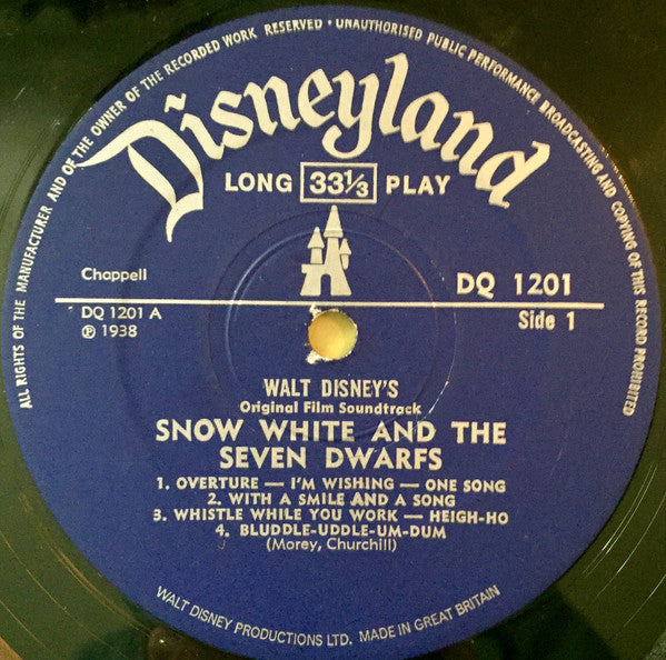 Image of Label Cover of LP - VG+/VG+ - VARIOUS, Walt Disney's Snow White And The Seven Dwarfs (Music From The Original Motion Picture Sound Track) (Disneyland; DQ-1201, UK 1970, Laminated Front Sleeve, Blue Labels.), ,  - 4326302E