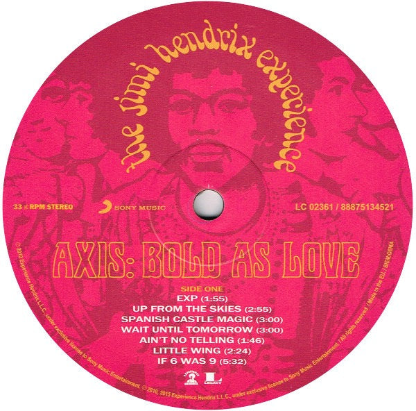 Image of Label Cover of LP - EX/EX - THE JIMI HENDRIX EXPERIENCE, Axis: Bold As Love (Experience Hendrix ; 88875134521, Europe 2017 Reissue, Gatefold, Booklet, Stereo), ,  - 0816385C