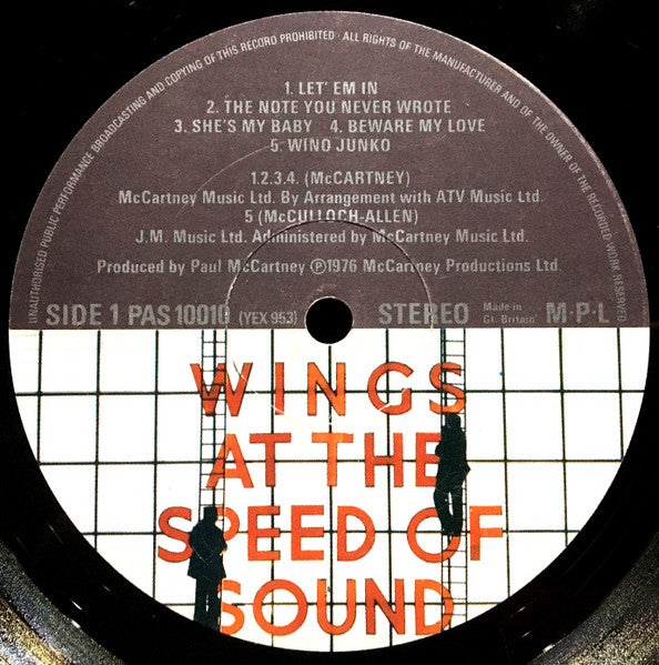 Image of Label Cover of 2324093E: LP - WINGS, Wings At The Speed Of Sound (Capitol Records ; PAS.10010, UK 1976, Inner)   VG/VG