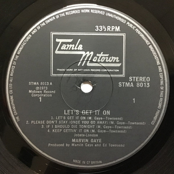 Image of Label Cover of LP - VG+/VG+ - MARVIN GAYE, Let's Get It On (Tamla Motown; STMA 8013, UK 1973, Gatefold, Gramophone Co. on rim), One or two very light hairlines,  - 3026045E