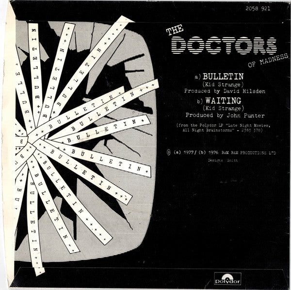 Image of Back Cover of 7" - VG+/VG+ - DOCTORS OF MADNESS, Bulletin / Waiting (Polydor ; 2058 921, UK 1977, Picture Sleeve), ,  - 2526277E