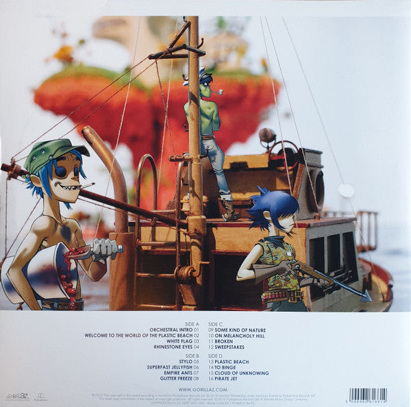 Image of Back Cover of 2xLP - NEW/NEW - GORILLAZ, Plastic Beach (Parlophone; 5099962616614, Europe 2010s Reissue, Gatefold, 2 Inners), ,  - 0756174S