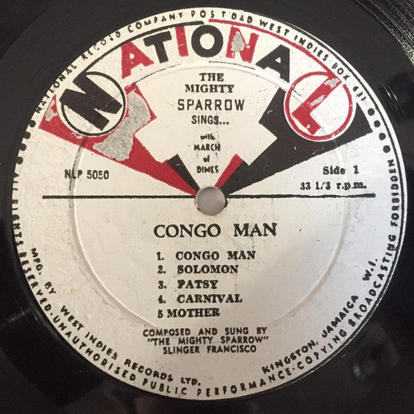 Image of Label Cover of 5124189E: LP - THE MIGHTY SPARROW, Congo Man (National Record Company; NLP 5050, Jamaica 1965) Lots of marks and scuffs, plays above grade. Large stain on sleeve, still looks very nice.  VG/G+