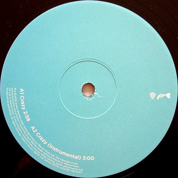 Image of Label Cover of 4614189C: 12" - GNARLS BARKLEY, Crazy / Crazy (Instrumental) (Warner Bros. Records ; WEA401T, UK 2006, Picture Sleeve, Single Sided, Etched) Record very marked and scuffed. Labels have foxing on them. A bumped and worn corner on sleeve, some wear at top edge too  VG/G