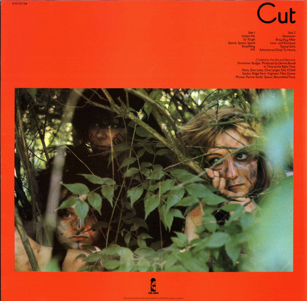 Image of Back Cover of 4444135S: LP - THE SLITS, Cut (island; ILPS 9573, UK 1979, Inner, Silhouettes on side 1 only) Edge wear and laminate creasing but intact. Split at bottom of inner. Audible marks on disc.  VG/G+