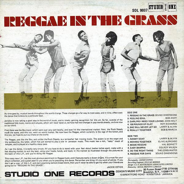 Image of Back Cover of 4744142S: LP - VARIOUS ARTISTS, Reggae In The Grass (Studio One; SOL 9007, US 1990s Reissue) Light scuffs only. Quite a bit of wear on sleeve, intact and looks ok.  G+/VG+