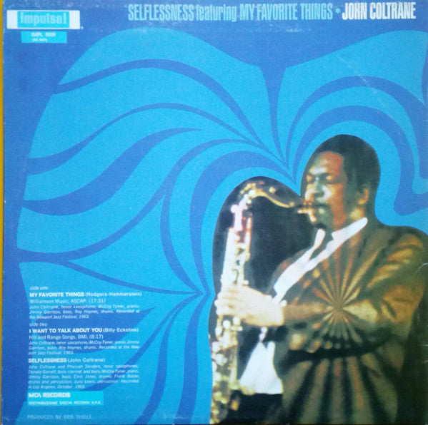 Image of Back Cover of LP - G+/G+ - JOHN COLTRANE, Selflessness Featuring My Favorite Things (Impulse! ; IMPL 5009, Italy 1976), Strong G+,  - 0846369S
