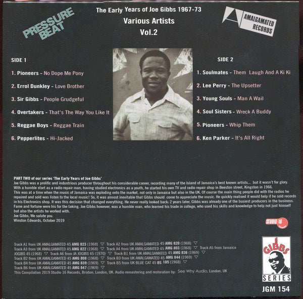 Image of Back Cover of 2714328C: LP - VARIOUS ARTISTS, The Early Years Of Joe Gibbs 1967-73 - Vol. 2 (Amalgamated Records; JGM 154,  2019) Tiny split at top of opening of sleeve. Rest of the sleeve is clean and intact.  G+/VG+