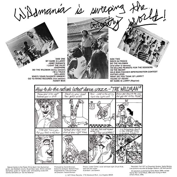 Image of Back Cover of 4215340C: LP - WILD MAN FISCHER, Wildmania (Rhino; RNLP001, US 1978)   VG/VG