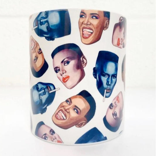 Image of Front Cover of 2415029C: Accessories - GRACE JONES, Cartoon Faces Mug (, UK 2022, White Mug With Colour Print)   NEW/NEW