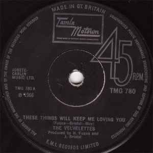 Image of Back Cover of 7" - VG+/EX - THE VELVELETTES, These Things Will Keep Me Loving You / Since You've Been Loving Me (Tamla Motown ; TMG 780, UK 1971 Reissue, Company Sleeve), Some writing on company sleeve.,  - 0756115S