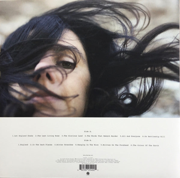 Image of Back Cover of LP - VG+/EX - P J HARVEY, Let England Shake (Island Records; 0725402, UK 2022 Reissue, Inner, 180 Gram Vinyl), Opened Instore, Still In Stickered Shrinkwrap, Inner Split,  - 2826103E