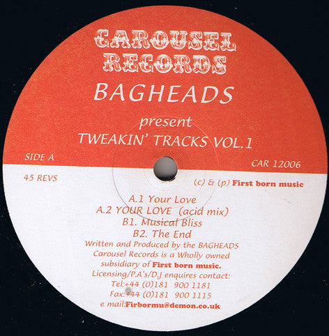 Image of Front Cover of 1414449C: LP - BAGHEADS, Tweakin' Tracks Vol.1 (Carousel Records ; CAR 12006, UK )   /VG