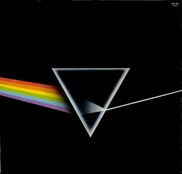 Image of Back Cover of LP - VG/F - PINK FLOYD, The Dark Side Of The Moon (Harvest EMI Box, EMI Rim; SHVL 804, UK 1973, Stickered Sleeve, No Posters, No Stickers, 3rd UK pressing - A3/B3 matrix), Lots of hairlines, Scuffy marks and some chemical discolouration, Sleeve has marks imprinted onto front but nicely intact with sticker. No bits.,  - 2216310C