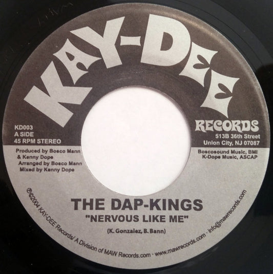 Image of Front Cover of 7" - /VG+ - THE DAP-KINGS, Nervous Like Me / Nervous Like Me Beats (Kay-Dee Records ; KD003, US 2004, Plain Sleeve), ,  - 3016251C