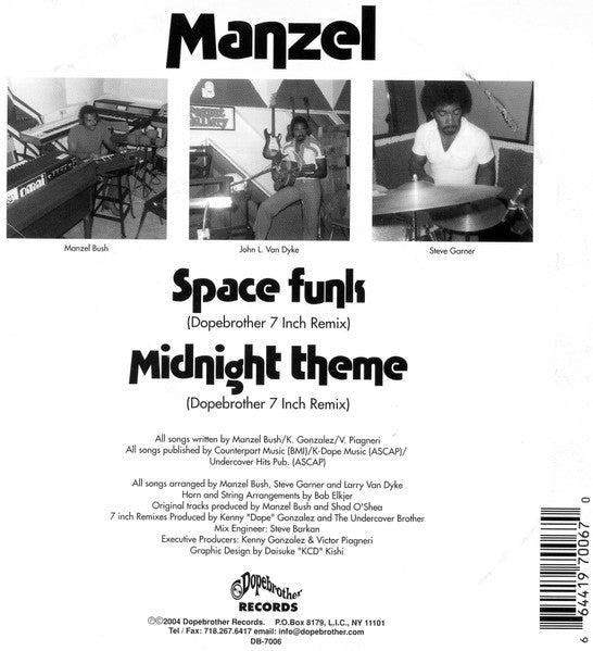 Image of Back Cover of 7" - EX/VG+ - MANZEL, Space Funk / Midnight Theme (Dopebrother Records ; DB-7006, US 2004, Picture sleeve), Lightest of marks.,  - 2926289E