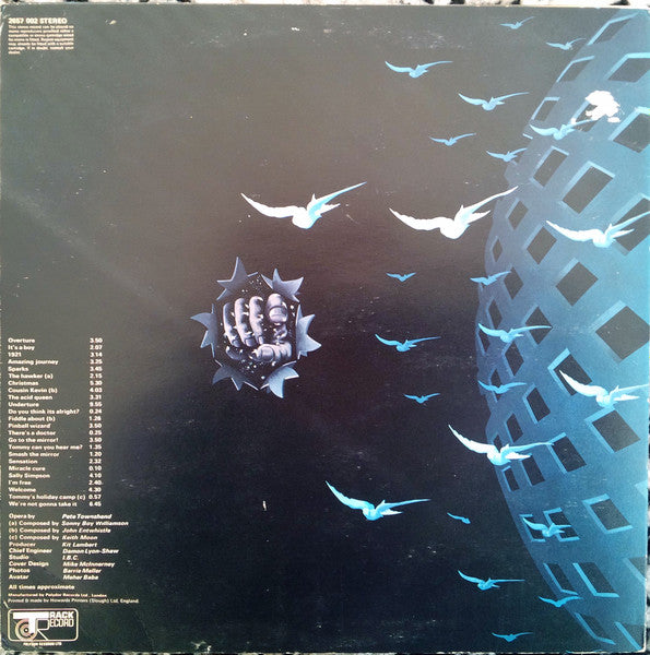 Image of Back Cover of 2xLP - G+/VG+ - THE WHO, Tommy (Track; 2657 002, UK 1973, Triple Gatefold, Booklet), Edge wear and surface rip to sleeve at base of spine.  Some light hairlines. ,  - 0926431E