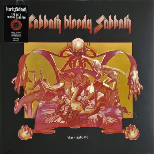 Image of Front Cover of 0326283E: LP - BLACK SABBATH, Sabbath Bloody Sabbath (BMG ; BMGCAT484CLP, Europe 2021 Reissue, Gatefold, Inner, Limited Edition, Orange With Purple Splatter) Light corner wear.  VG+/VG+