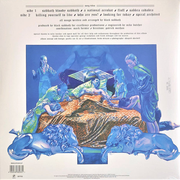 Image of Back Cover of 0326283E: LP - BLACK SABBATH, Sabbath Bloody Sabbath (BMG ; BMGCAT484CLP, Europe 2021 Reissue, Gatefold, Inner, Limited Edition, Orange With Purple Splatter) Light corner wear.  VG+/VG+