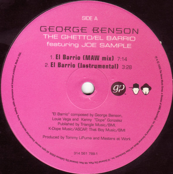 Image of Back Cover of 4614223C: 12" - GEORGE BENSON FEATURING JOE SAMPLE, The Ghetto / El Barrio (MAW Mix) (GRP ; 314 561 788-1, US 2000, Stickered Die Cut Sleeve) Light Marks only.  VG/G+