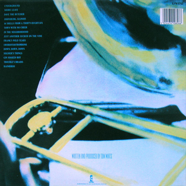 Image of Back Cover of 3544208S: LP - TOM WAITS, Swordfishtrombones (Island Life Collection; ILPM 9762, UK 1987 Reissue, Inner, Barcode, JS KENDUN) Edge Wear  VG/VG+