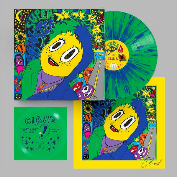 Image of Back Cover of LP - VG+/VG+ - CLAUD, Super Monster (Saddest Factory ; SAD001LP-C4, UK 2021, Inner & Signed Print, Dinked Edition Limited To 500 On Green With Blue Splatter Vinyl With Green Flexi ), ,  - 3816061C