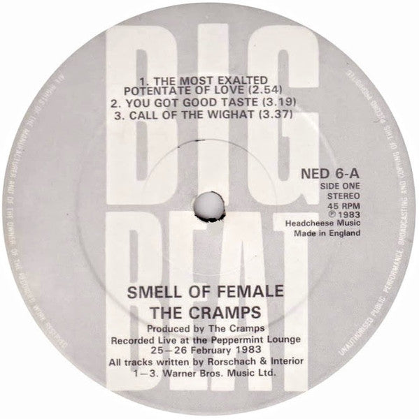 Image of Label Cover of 2324315E: LP - THE CRAMPS, Smell Of Female (Big Beat; NED 6, UK 1983, Lyntone Pressing) Edge and Ring Wear  VG/VG