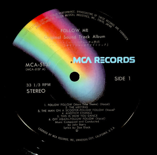 Image of Label Cover of LP - VG/VG+ - JOHN BARRY, Follow Me! (Original Motion Picture Soundtrack) (MCA Records; MCA-5137, Japan 1974, with OBI), ,  - 3926326E