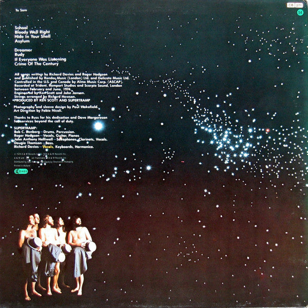 Image of Back Cover of LP - VG/VG - SUPERTRAMP, Crime of the Century (A&M; AMLS 68258, Netherlands 1970s Reissue, Inner), ,  - 2626241E