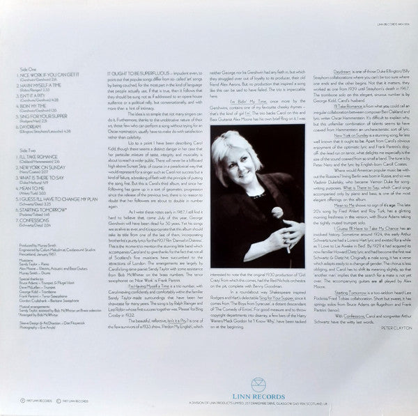Image of Back Cover of LP - VG+/VG - CAROL KIDD, Nice Work (Linn; AKH 006, UK 1987, Stereo), ,  - 3026091E