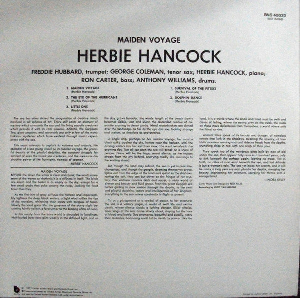Image of Back Cover of LP - VG+/VG - HERBIE HANCOCK, Maiden Voyage (Blue Note; BNS 40020, UK 1977 Reissue), ,  - 3226130E
