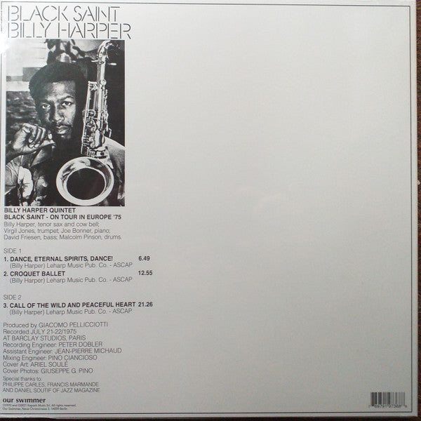 Image of Back Cover of LP - VG+/VG+ - BILLY HARPER, Black Saint (Our Swimmer; WELLE107, Germany 2021 Reissue), ,  - 2326030E