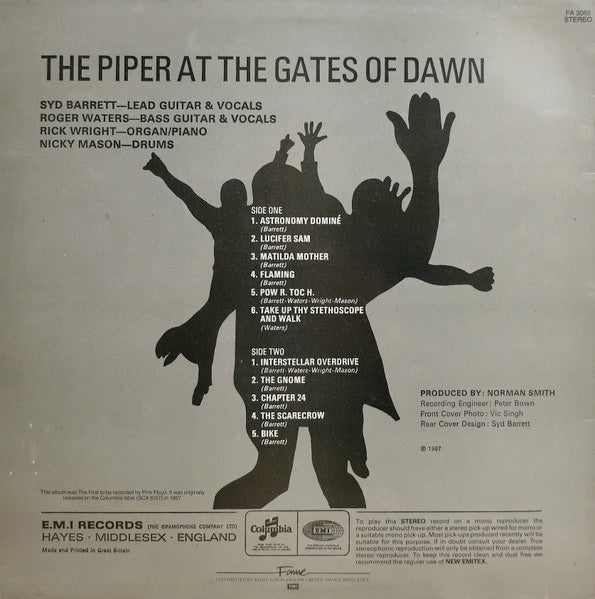 Image of Back Cover of 5024290E: LP - PINK FLOYD, The Piper At The Gates Of Dawn (Fame ; FA 3065, UK 1983 Reissue, Company Inner, No Barcode. Red Rim Text.) Strong VG+, Slight Sticker Damage To Sleeve  VG/VG+