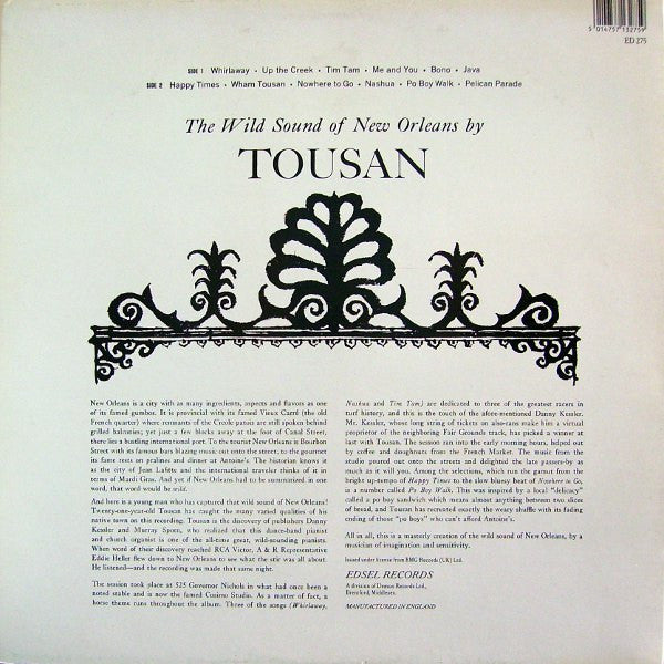 Image of Back Cover of LP - VG/VG - ALLEN TOUSSAINT, The Wild Sound Of New Orleans By Tousan (Edsel Records ; ED 275, UK 1988 Reissue), ,  - 3126028E