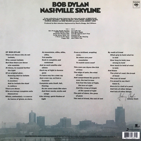 Image of Back Cover of 5134189E: LP - BOB DYLAN, Nashville Skyline (Columbia ; KCS 9825, Europe 2015 Reissue)   NEW/NEW