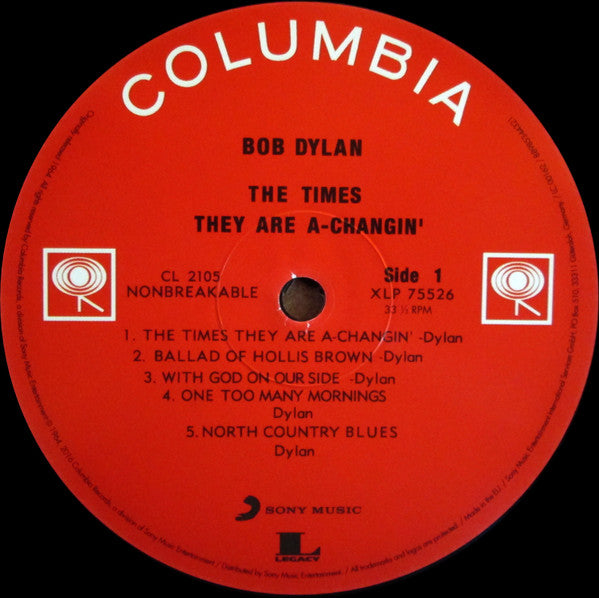Image of Label Cover of LP - NEW/NEW - BOB DYLAN, The Times They Are A-Changin' (Columbia ; 88985344321, Europe 2016 Reissue, Insert, Mono, 180g Vinyl), ,  - 5115194C