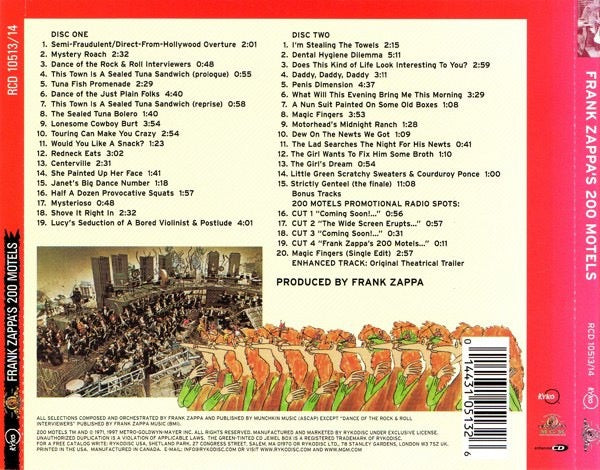 Image of Back Cover of 2xCD - VG+/VG+ - FRANK ZAPPA, 200 Motels (Rykodisc ; RCD 10513/14, Europe 1997 Reissue, Fatbox Double Case, Booklet & Poster), ,  - 2916350C