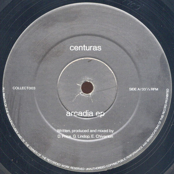 Image of Front Cover of 12" EP - G+/G+ - CENTURAS, Arcadia EP (Collect Boy's Own  ; COLLECT003, UK 1993, Titled Company Sleeve), Strong G+, light marks only. Sleeve has edge & shelf wear., A1		JizzA2		2-4-1B1		Eastern AshesB2		Sound Of Centuras - 4126424E