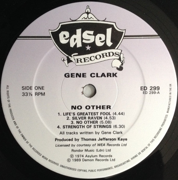 Image of Label Cover of LP - VG/VG - GENE CLARK, No Other (Edsel Records ; ED 299, UK 1989 Reissue, No insert), A few light hairlines, Spot of shelf wear,  - 3116259C
