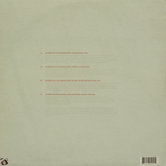 Image of Back Cover of 12" - VG+/VG+ - SOPHIE ELLIS BEXTOR, Murder On The Dancefloor (Polydor ; 570 494-1, Europe 2001, Picture Sleeve), Minor shelf wear to sleeve, very light impresion of mailing card (included) on side 2 but it's cosmetic.,  - 2916163C