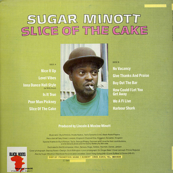 Image of Back Cover of 4944294S: LP - SUGAR MINOTT, Slice Of The Cake (Black Roots ; BR LP 008, Jamaica 1994) Edge Wear  VG/G