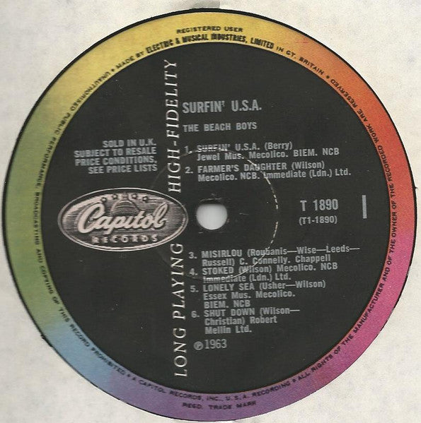 Image of Label Cover of LP - VG/G - THE BEACH BOYS, Surfin' USA (Capitol Colorband; T 1890, UK 1963, Laminated Flipback Sleeve, Mono), ,  - 2316082C